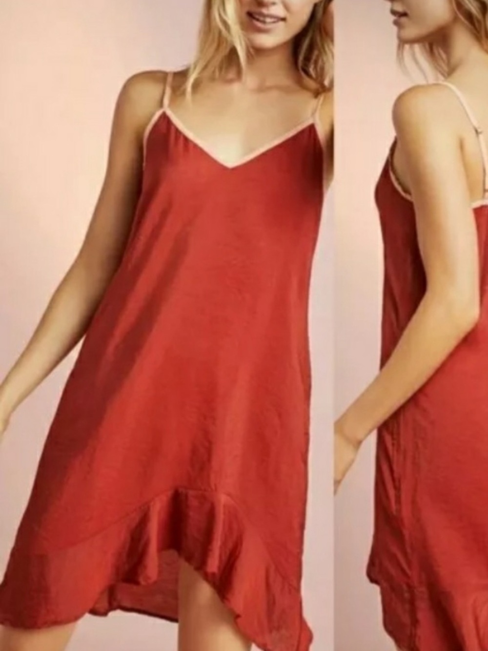 LACAUSA Ruffle Asymmetrical Hem Slip Dress Size Small NWT